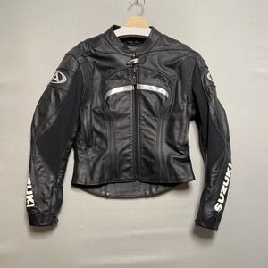 Agvsport Suzuki Womens Leather Motorcycle Jacket Black Size M
